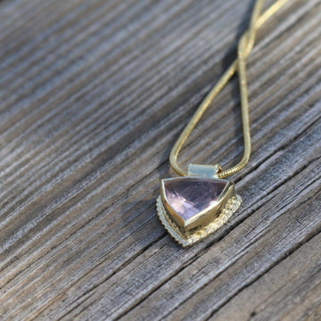 Rose Quartz Necklace , Gold Gemstone Necklace , Geometric Pendant Necklace , Triangle Necklace , Trillion Necklace , Romantic Necklace